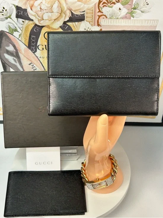 2-Pc GUCCI Jackie Black Leather Bifold Wallet with Checkbook 🖤 - Picture 4 of 17